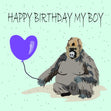 Happy Birthday My Boy Gorilla With A Purple Heart-Shaped Balloon Confetti-exploding Greetings Card