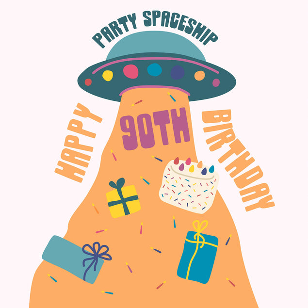 Party Spaceship Happy 90th Birthday Confetti-exploding Greetings Card