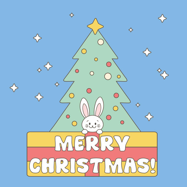 Merry Christmas Cartoon Rabbit With Gifts Confetti-exploding Greetings Card