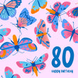 Delicate Pink Butterfly 80th Birthday Confetti-exploding Greetings Card
