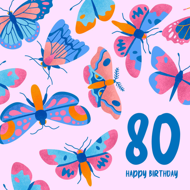 Delicate Pink Butterfly 80th Birthday Confetti-exploding Greetings Card