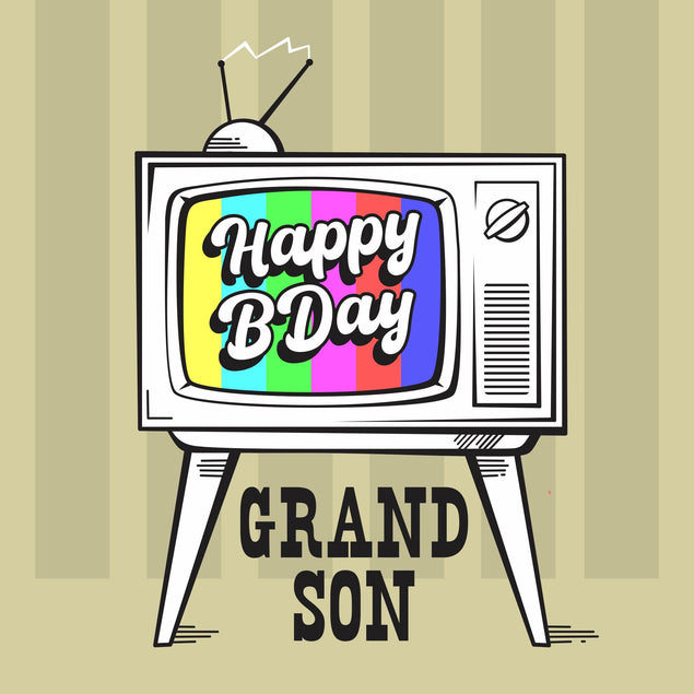 Happy Birthday Grandson Old TV No Signal Confetti-exploding Greetings Card