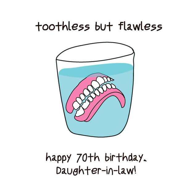 Happy 70th Birthday Daughter-in-law Dentures In A Glass Of Water Confetti-exploding Greetings Card