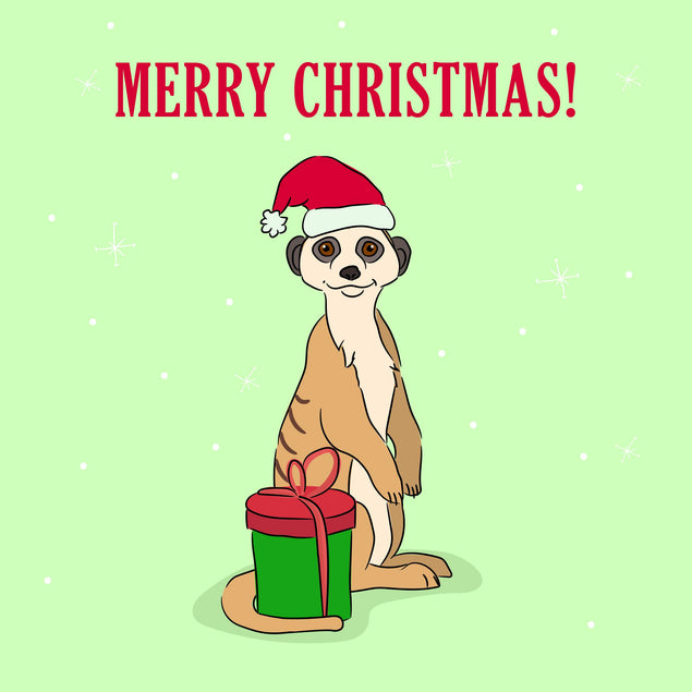 Merry Christmas Meerkat And A Gift Confetti-exploding Greetings Card