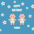 Flowers Boys In Blue Happy Birthday Twins Confetti-exploding Greetings Card