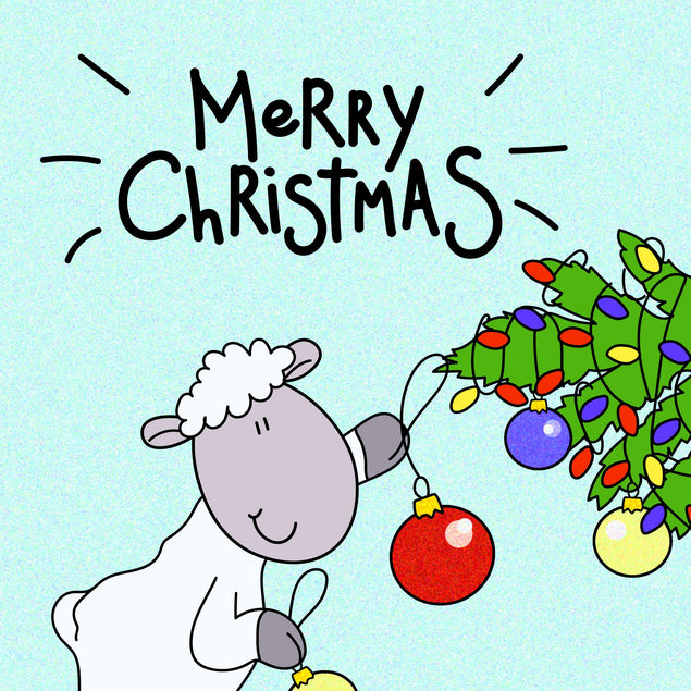 Sheep Decorating Tree Merry Christmas Confetti-exploding Greetings Card