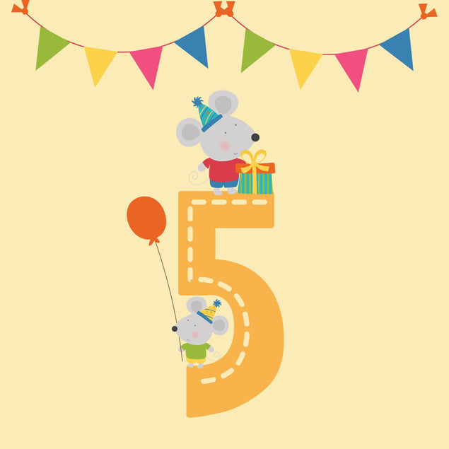Zoo Animal Mouse Happy 5th Birthday Confetti-exploding Greetings Card