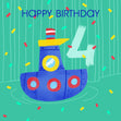 Cute Little Boat Happy 4th Birthday Confetti-exploding Greetings Card