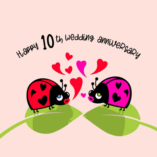 Happy 10th Wedding Anniversary Lovebugs Confetti-exploding Greetings Card
