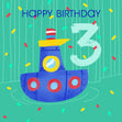 Cute Little Boat Happy 3rd Birthday Confetti-exploding Greetings Card