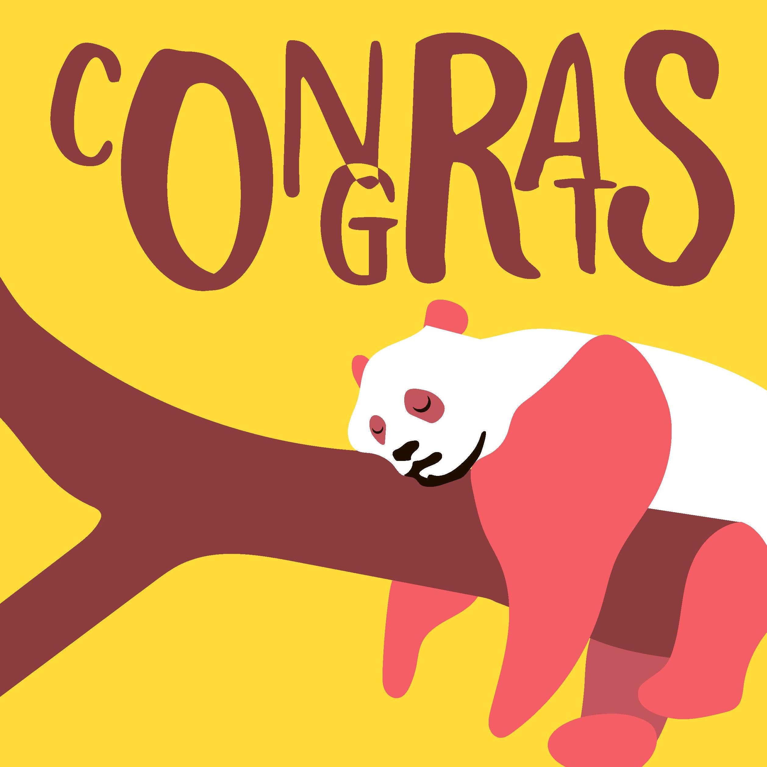 Yellow Background Sleeping Panda Congrats Confetti-exploding Greetings ...