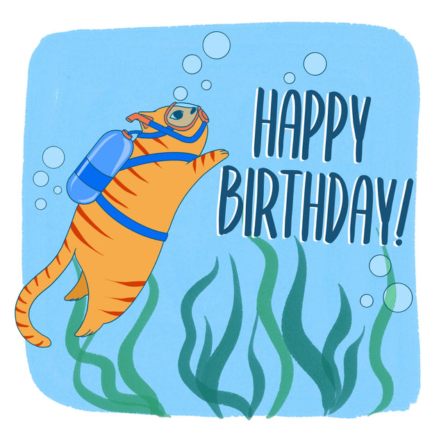 Scuba Diving Cat Happy Birthday Confetti-exploding Greetings Card