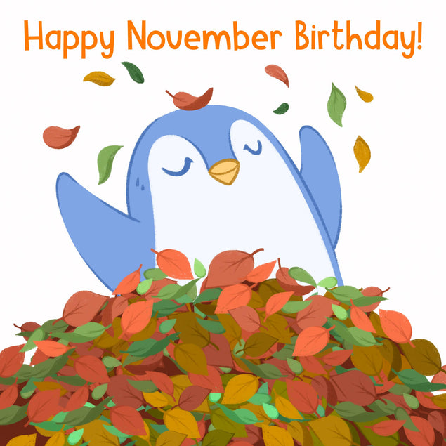 Little Penguin Happy November Birthday Confetti-exploding Greetings Card