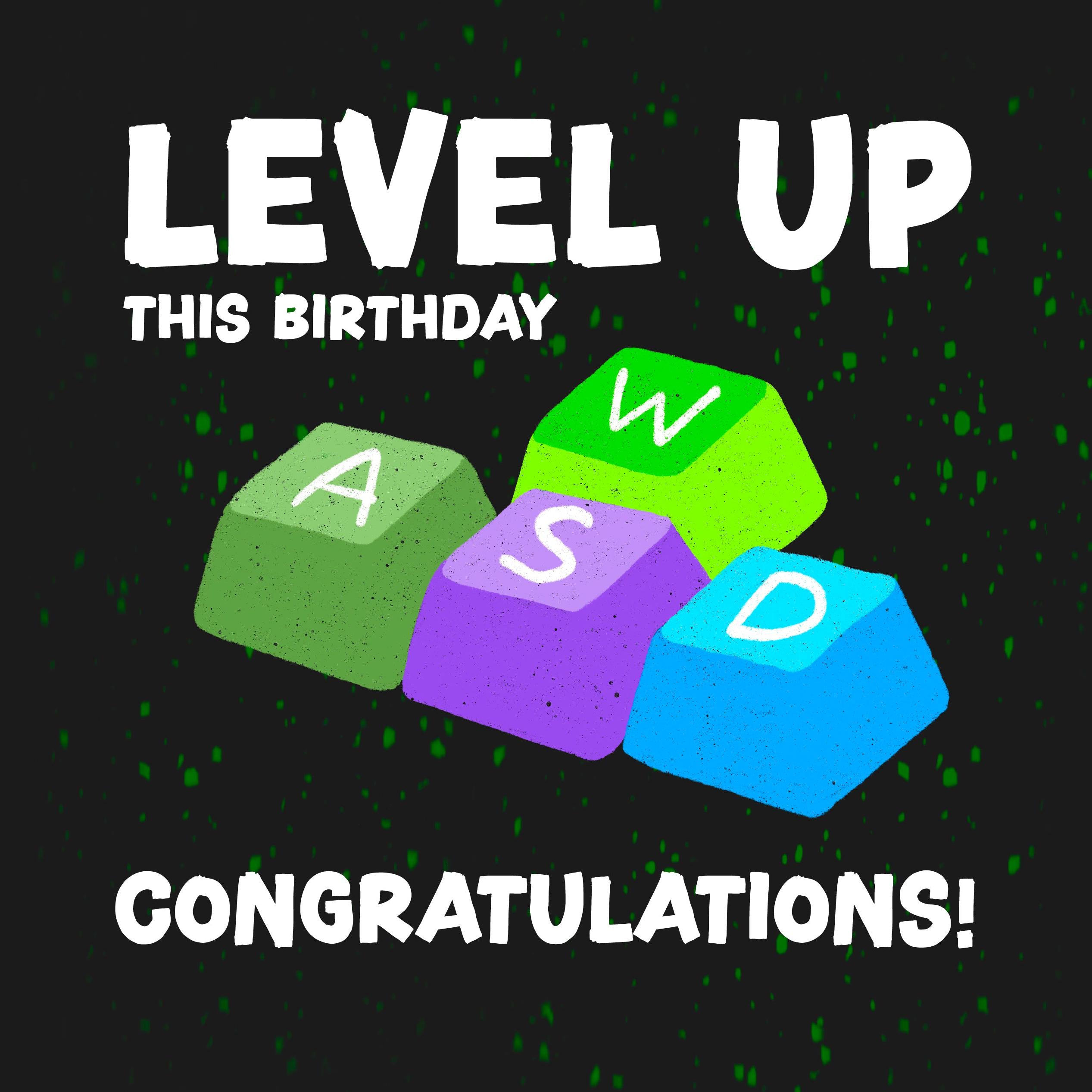 Level Up This Birthday Congratulations Confetti-exploding Greetings Ca ...