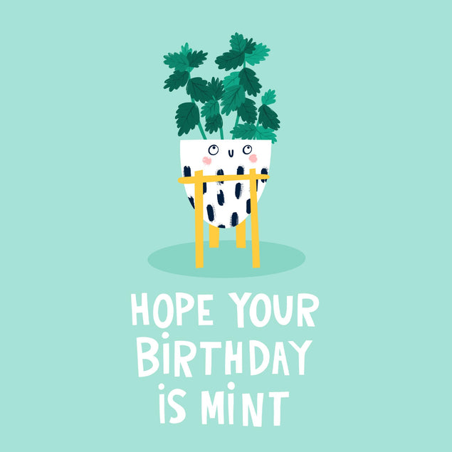 Cute Mint Plant Birthday Confetti-exploding Greetings Card
