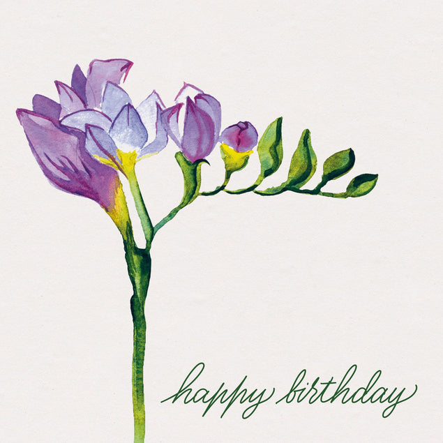 Purple Painted In Watercolor Flower Happy Birthday Confetti-exploding Greetings Card
