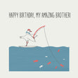Fishing Seagull Happy Birthday Brother Confetti-exploding Greetings Card