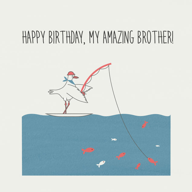 Fishing Seagull Happy Birthday Brother Confetti-exploding Greetings Card