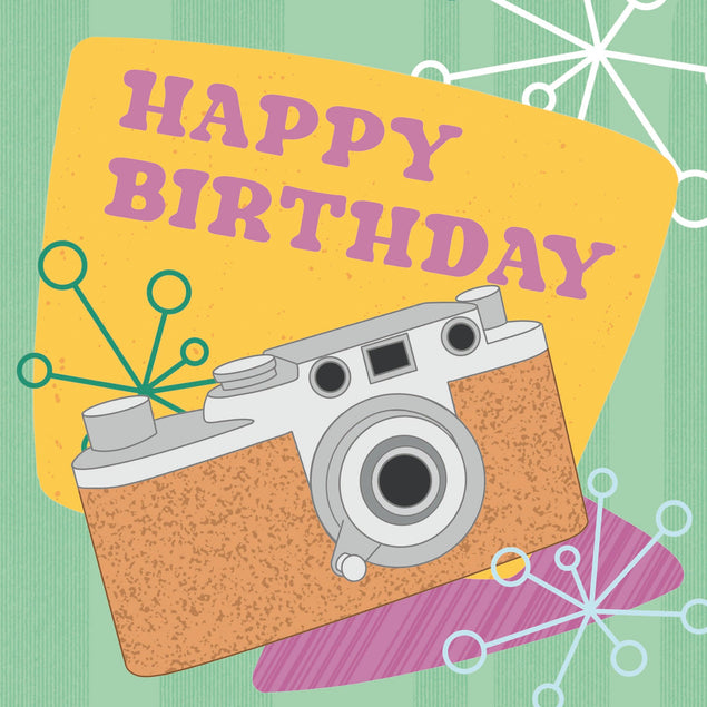 Happy Birthday Retro Camera Confetti-exploding Greetings Card