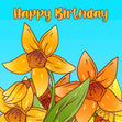 Yellow Cartoon Daffodil Happy Birthday Confetti-exploding Greetings Card