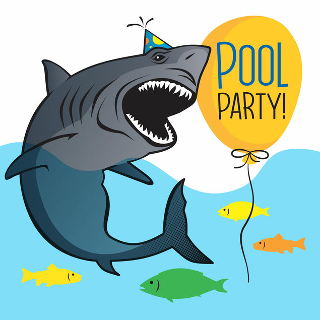 Pool Party With Shark Happy Birthday Confetti-exploding Greetings Card