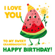 Watermelon With A Flower I Love You Happy Birthday Granddaughter Confetti-exploding Greetings Card