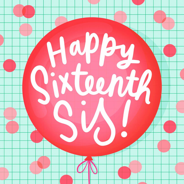 Sister Red Balloon 16th Birthday Confetti-exploding Greetings Card