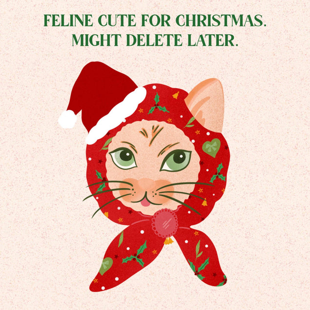Feline Cute For Christmas Cat In Santa Hat Confetti-exploding Greetings Card