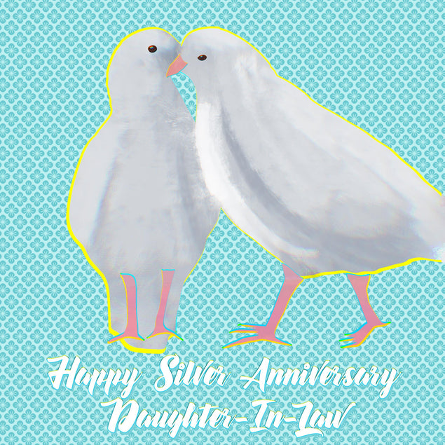 Happy Silver Anniversary Daughter-in-law Pigeon Couple Confetti-exploding Greetings Card