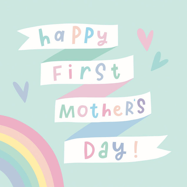 Happy First Mother's Day Rainbow And Hearts Confetti-exploding Greetings Card