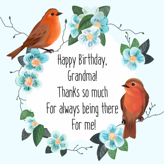 Happy Birthday Grandma Red Birds And Blue Flowers Confetti-exploding Greetings Card
