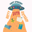Party Spaceship Happy 34th Birthday Confetti-exploding Greetings Card