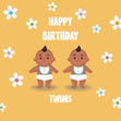 Flowers And Babies In Yellow Happy Birthday Twins Confetti-exploding Greetings Card