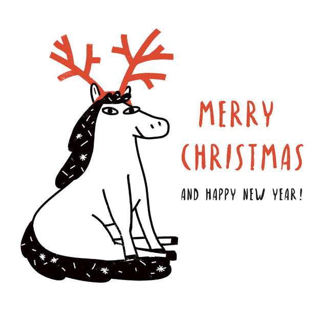 Merry Christmas And Happy New Year Funny Horse Confetti-exploding Greetings Card