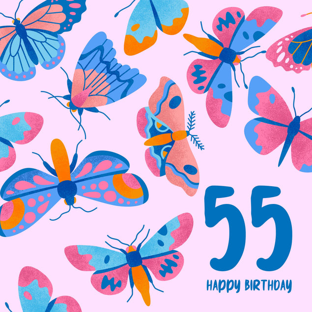 Delicate Pink Butterfly 55th Birthday Confetti-exploding Greetings Card