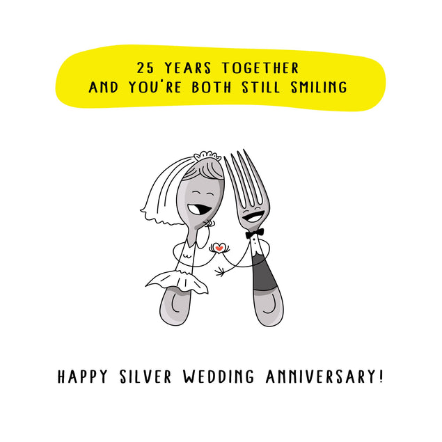 Happy Silver Wedding Anniversary Spoon And Fork Confetti-exploding Greetings Card