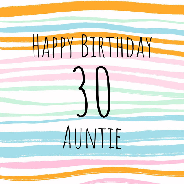 30th Happy Birthday Stripes Auntie Confetti-exploding Greetings Card