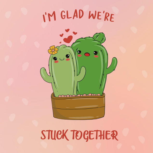 I'm Glad We're Stuck Together Cute Cactuses Valentine's Day Confetti-exploding Greetings Card
