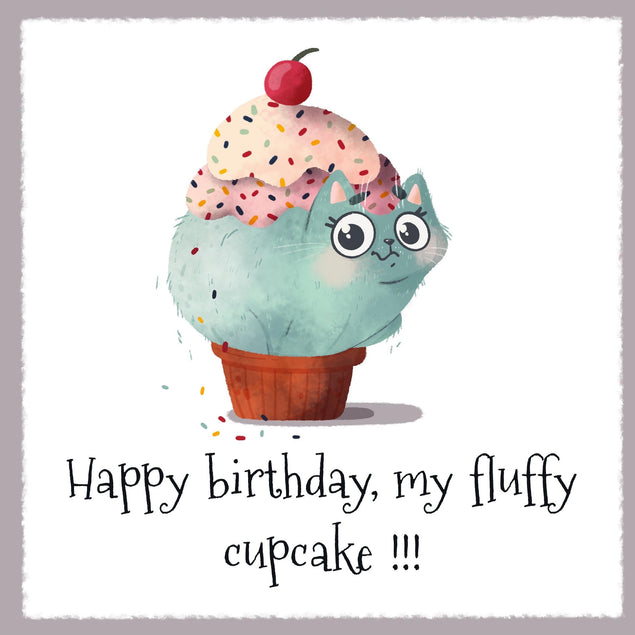 Happy Birthday Cat Fluffy Cupcake Confetti-exploding Greetings Card