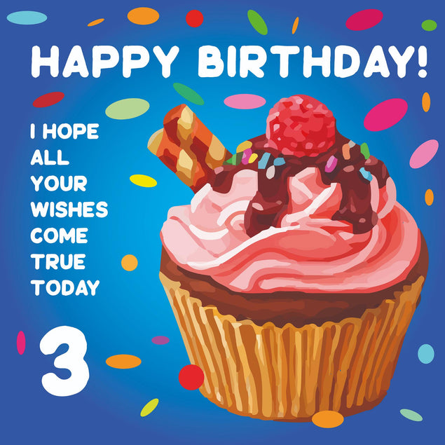 Happy 3rd Birthday Cupcake Confetti-exploding Greetings Card