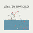 Fishing Seagull Happy Birthday Cousin Confetti-exploding Greetings Card