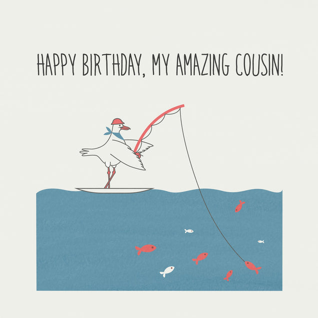 Fishing Seagull Happy Birthday Cousin Confetti-exploding Greetings Card