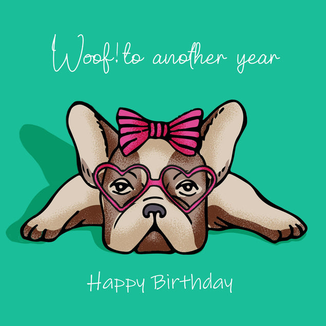 Happy Birthday Cute Frenchie Green Confetti-exploding Greetings Card