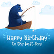 Blue Bear Fishing Happy Birthday Son Confetti-exploding Greetings Card