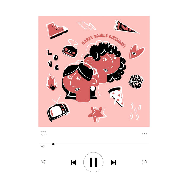 Girls Happy Double Birthday Soundtrack Confetti-exploding Greetings Card