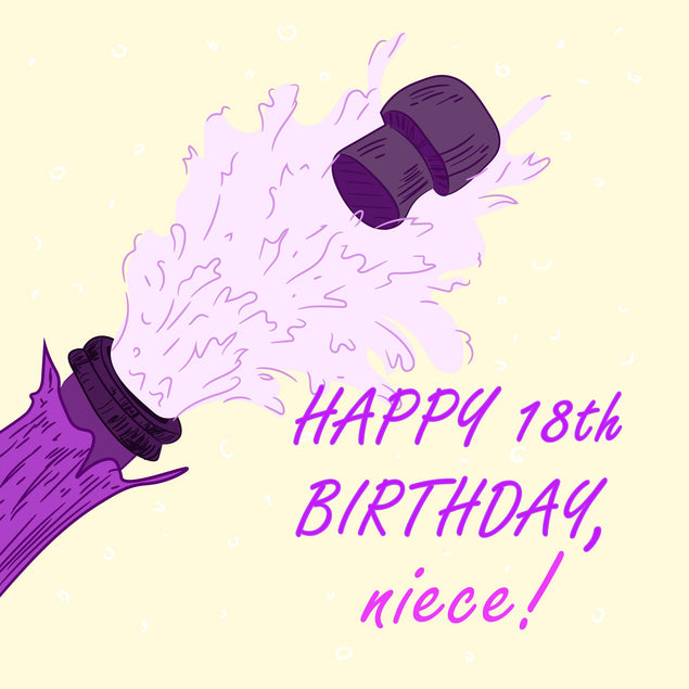 Happy 18th Birthday Niece Purple Champagne Confetti-exploding Greetings Card