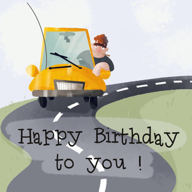 Yellow Car Happy Birthday To You Confetti-exploding Greetings Card