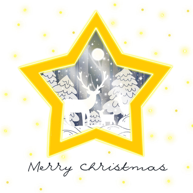 Merry Christmas Golden Star And Deer Confetti-exploding Greetings Card