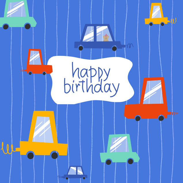 Happy Birthday Colourful Cars Confetti-exploding Greetings Card
