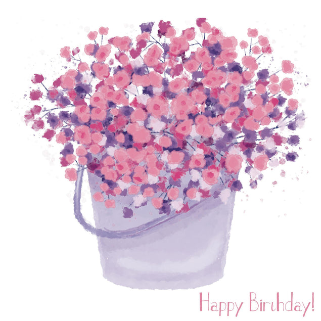 Cute Pink Flowers In A Bucket Happy Birthday Confetti-exploding Greetings Card